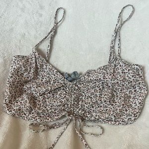 Adjustable Length White Floral Lightweight Crop Top